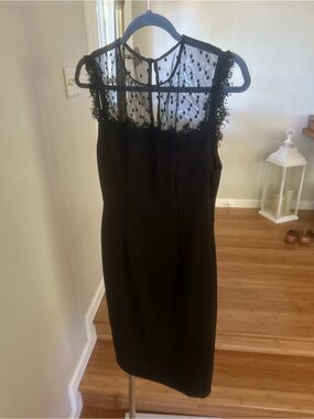 Premier Amour Black Cocktail Dress Size 8 Swiss Dot Mesh Illusion Lace Sheath